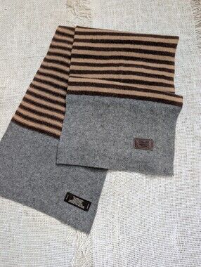 Coach Gray and Brown Striped Lambs Wool Scarf